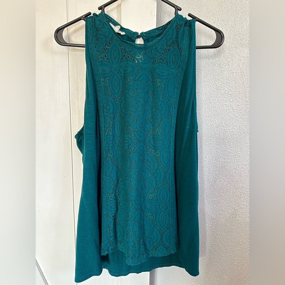 Teal Lacy Tank Top with Keyhole Buttoned Back Women's Size XL